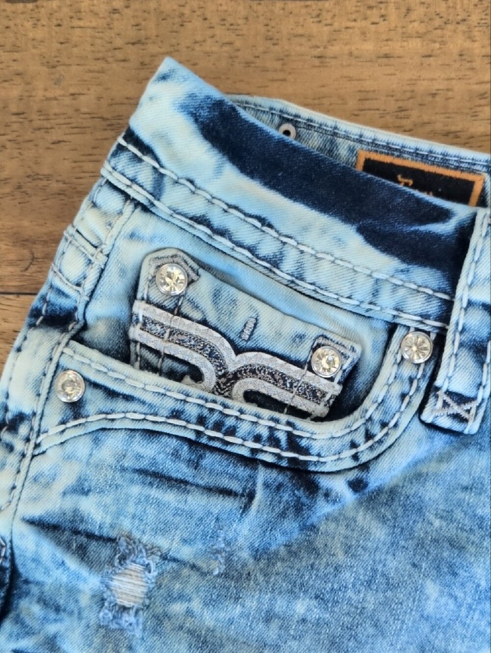 Rock Revival Light Blue Distressed Denim Cutoff Shorts - Picture 5 of 8